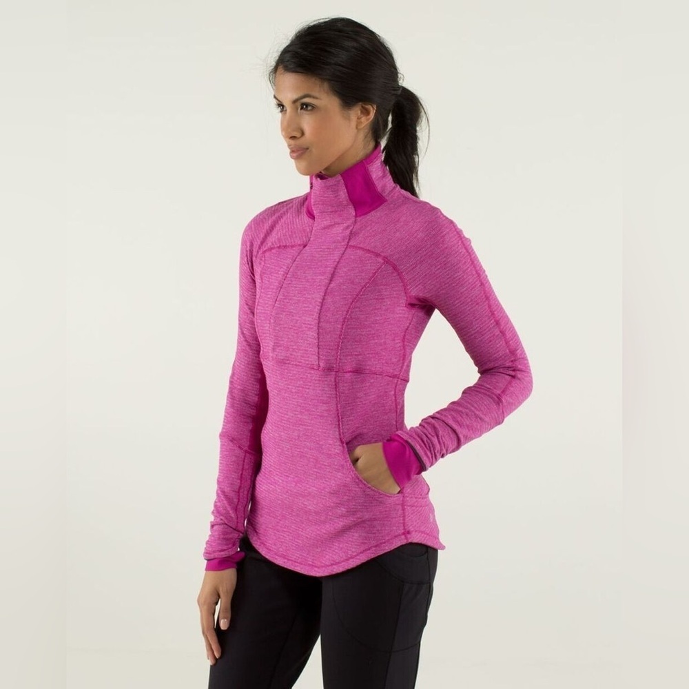 Lululemon Base Runner 1/2 Zip Raspberry Pique Pink Rulu Long Sleeve Size 8
